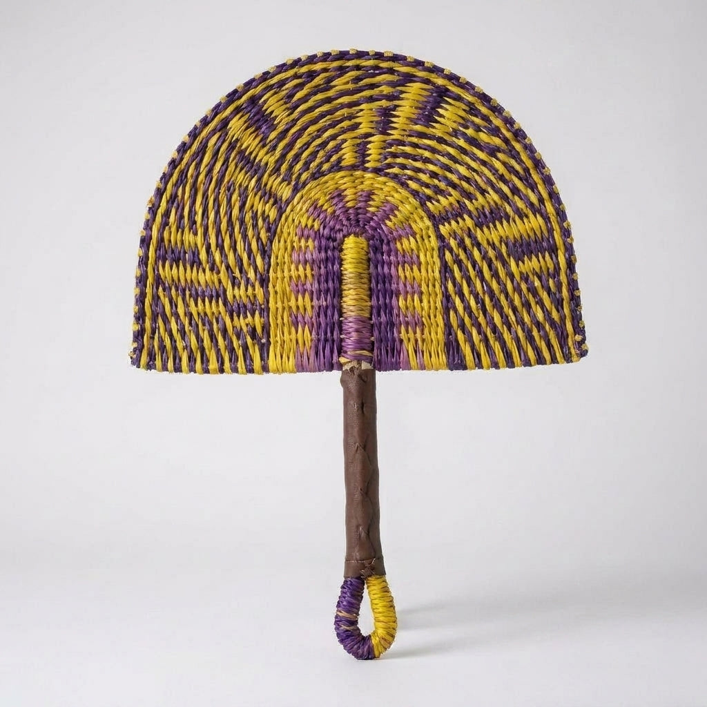 LISTINGOPT::kovosis::2025-new-hot-selling-seagrass-woven-straw-fan-wall-hanging-african-element-wind-wall-decoration-daily-summer-hand-crank-pu::color-purple-yellow
