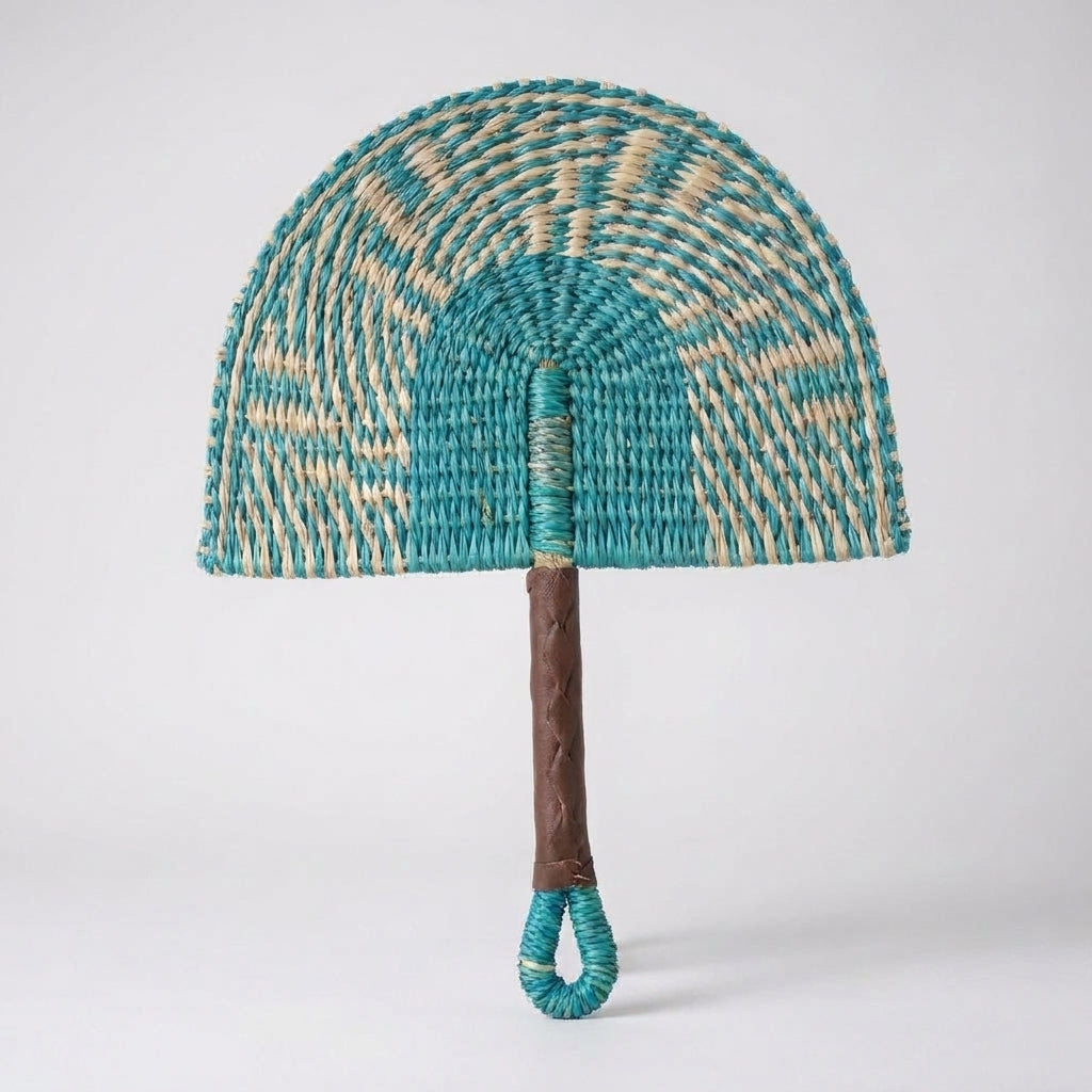 LISTINGOPT::kovosis::2025-new-hot-selling-seagrass-woven-straw-fan-wall-hanging-african-element-wind-wall-decoration-daily-summer-hand-crank-pu::color-turquoise-blue