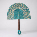 LISTINGOPT::kovosis::2025-new-hot-selling-seagrass-woven-straw-fan-wall-hanging-african-element-wind-wall-decoration-daily-summer-hand-crank-pu::color-turquoise-blue