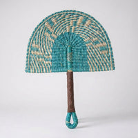 LISTINGOPT::kovosis::2025-new-hot-selling-seagrass-woven-straw-fan-wall-hanging-african-element-wind-wall-decoration-daily-summer-hand-crank-pu::color-turquoise-blue