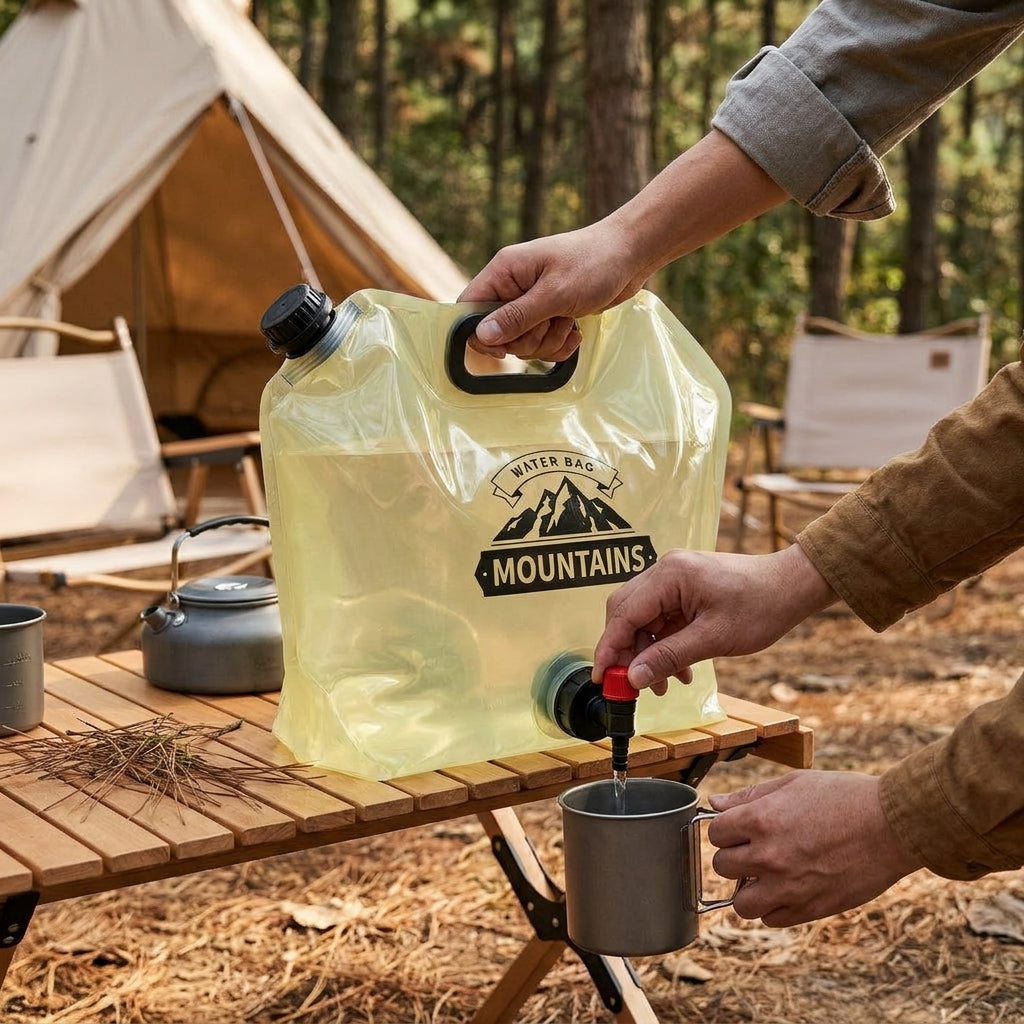 LISTINGOPT::kovosis::211gal-portable-water-container-with-faucet-foldable-lightweight-durable-pet-material-ideal-for-camping-hiking-travel-outdoor-activities-camping-water-jug::02-inuse