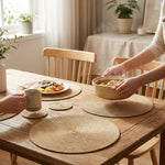 LISTINGOPT::kovosis::6pcs-round-table-mat-and-cup-coasters-set-woven-ramie-placemats-anti-slip-dining-placemats-non-slip-tableware-bowl-pads-kitchen::02-inuse