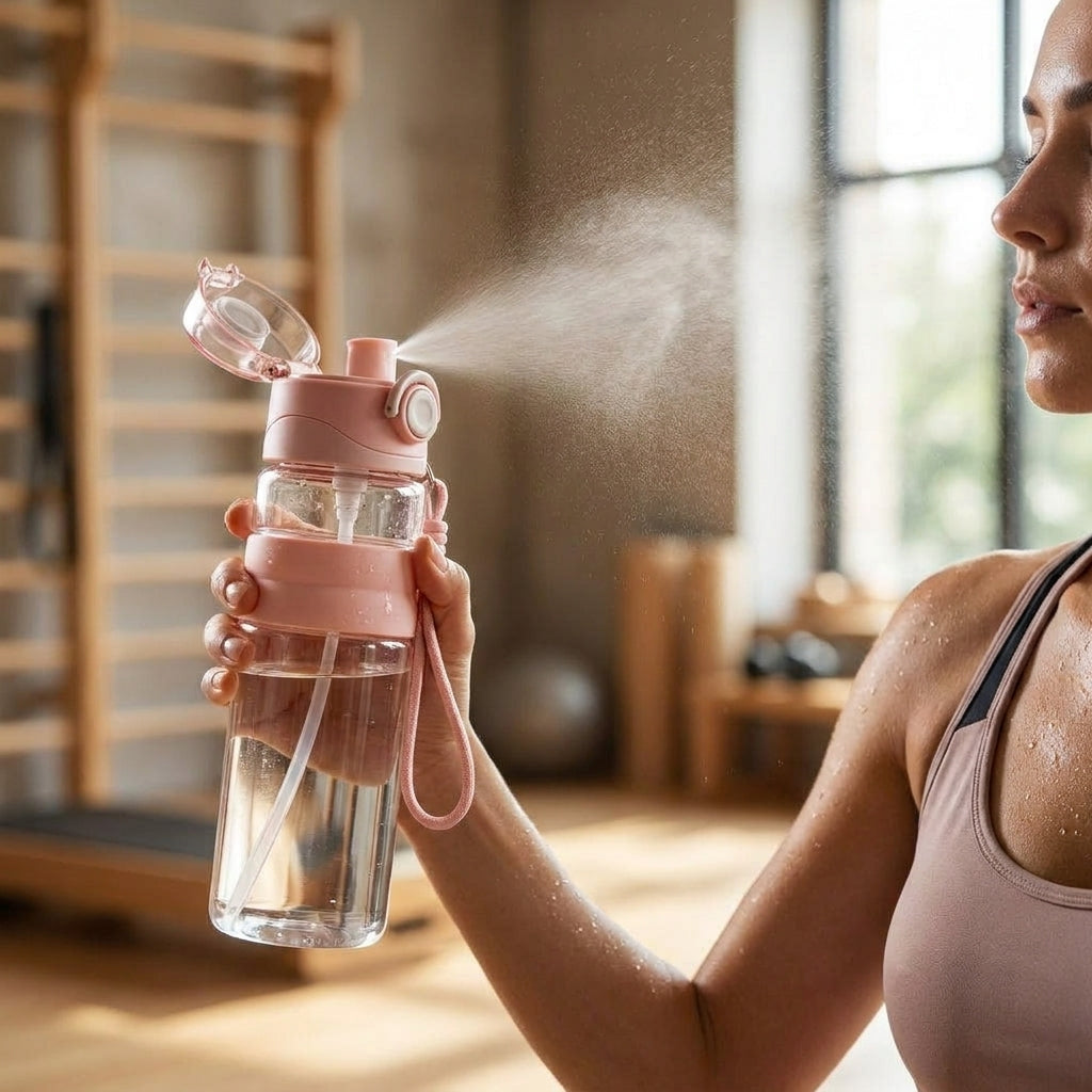 LISTINGOPT::kovosis::800ml-spray-water-bottle-leak-proof-portable-sports-cup-for-outdoor-travel-fitness-cycling-summer-cooling::02-inuse