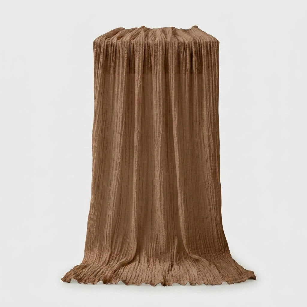 LISTINGOPT::kovosis::90x400cm-semi-sheer-gauze-table-runner-for-wedding-reception-sheer-bridal-shower-birthday-party-banquet-xmas-table-decoration::color-brown