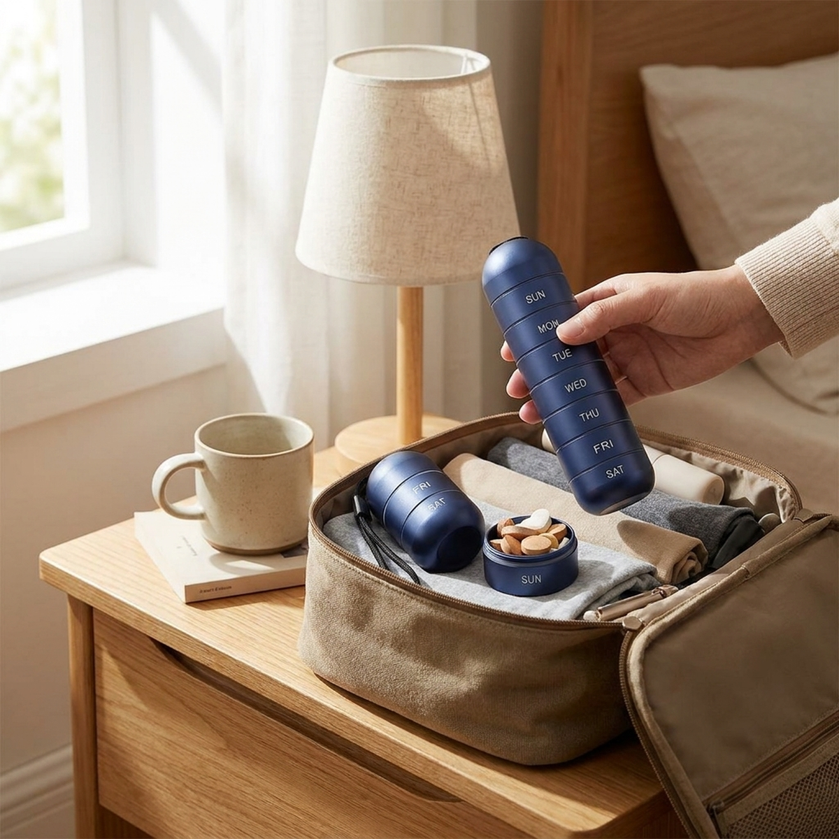 LISTINGOPT::kovosis::aluminum-7-day-pill-organizer-for-easy-travel::02-inuse