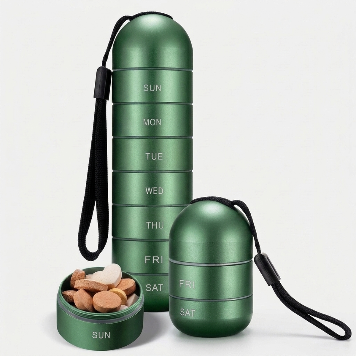 LISTINGOPT::kovosis::aluminum-7-day-pill-organizer-for-easy-travel::color-green