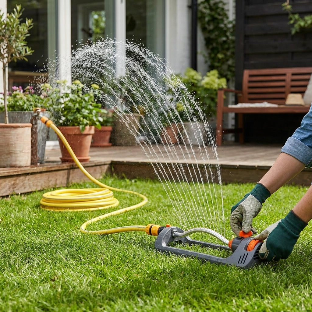 LISTINGOPT::kovosis::automatic-lawn-swing-sprinkler-4-mode-19-nozzle-garden-sprayer-watering-agriculture-watering-garden-irrigation-sprinkler-system::02-inuse