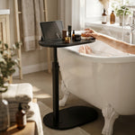 LISTINGOPT::kovosis::bamboo-bathtub-side-tray-wooden-bathtub-tray-table-height-adjustable-freestanding-bath-caddy-tray-bathtub-side-table-home-spa::02-inuse