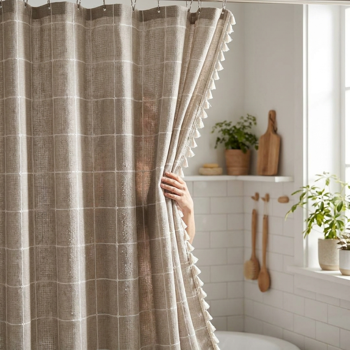 LISTINGOPT::kovosis::bohemian-linen-shower-curtain-with-artistic-tassels::02-inuse