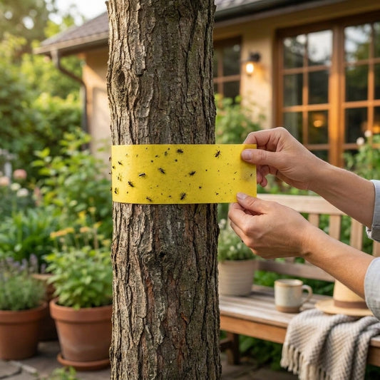 LISTINGOPT::kovosis::bugstrip-sticky-outdoor-insect-barrier-tape::02-inuse