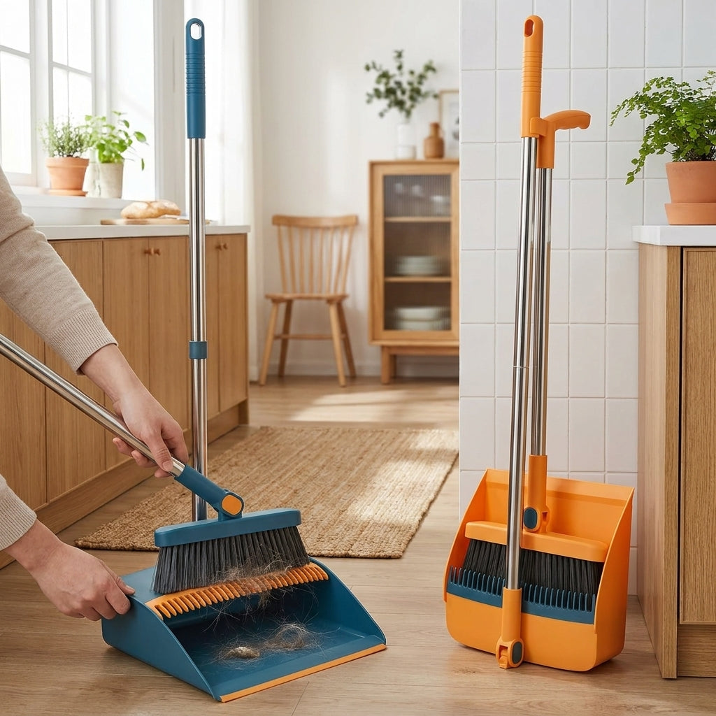 LISTINGOPT::kovosis::cleansweep-pro-rotatable-long-handle-broom-dustpan-set-with-built-in-comb-teeth::02-inuse