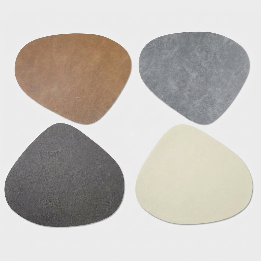 LISTINGOPT::kovosis::double-sided-anti-slip-pu-insulation-pad-table-mat-nordic-style-imitation-cowhide-pattern-water-droplet-shaped-leather-placemat::color-a-green-ivory-white
