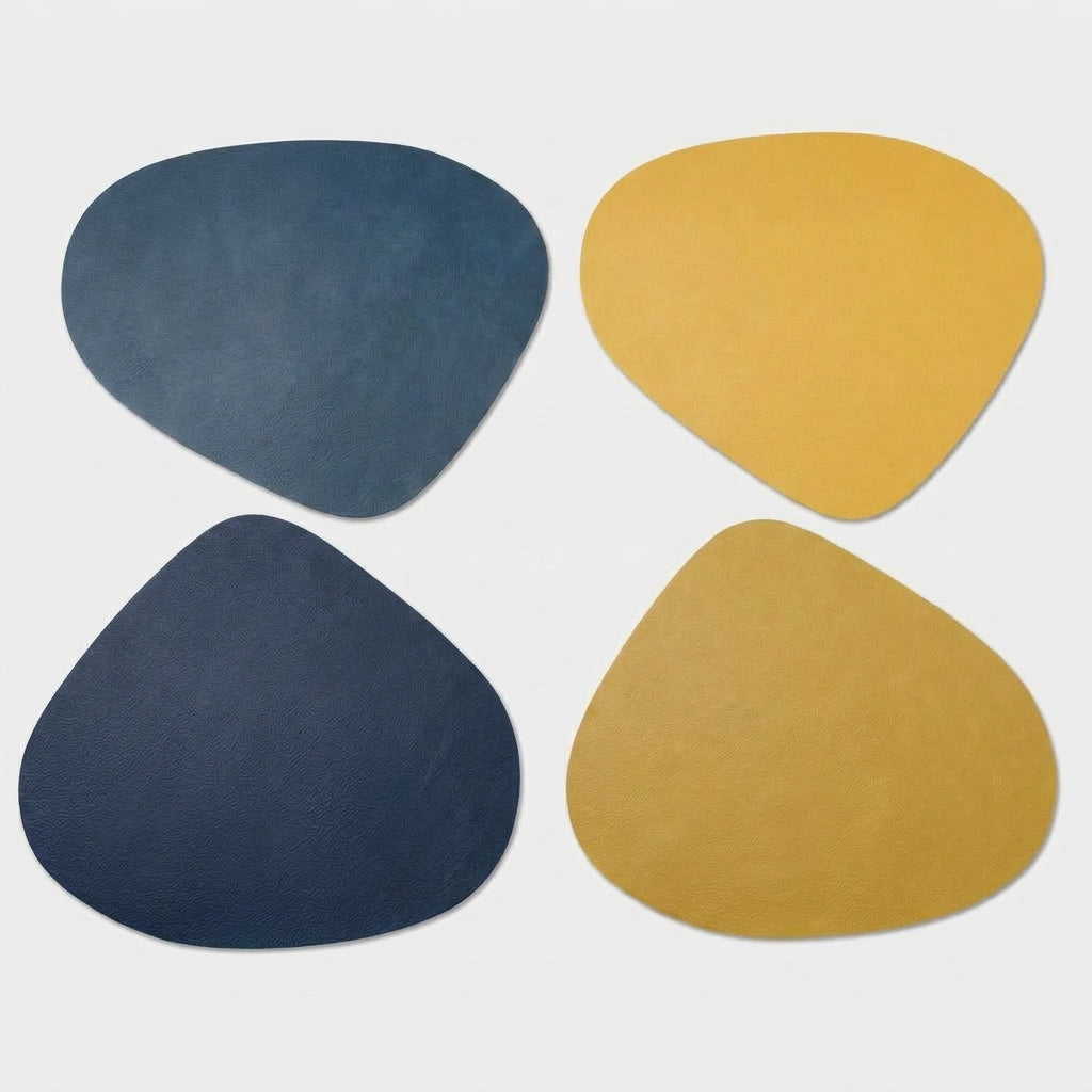 LISTINGOPT::kovosis::double-sided-anti-slip-pu-insulation-pad-table-mat-nordic-style-imitation-cowhide-pattern-water-droplet-shaped-leather-placemat::color-dark-blue-yellow