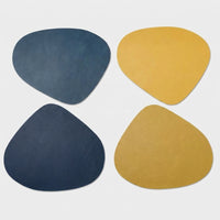 LISTINGOPT::kovosis::double-sided-anti-slip-pu-insulation-pad-table-mat-nordic-style-imitation-cowhide-pattern-water-droplet-shaped-leather-placemat::color-dark-blue-yellow
