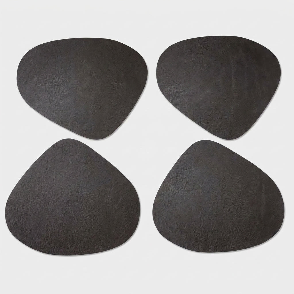 LISTINGOPT::kovosis::double-sided-anti-slip-pu-insulation-pad-table-mat-nordic-style-imitation-cowhide-pattern-water-droplet-shaped-leather-placemat::color-dark-brown-black