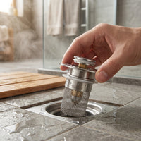 LISTINGOPT::kovosis::durable-stainless-steel-floor-drain-stopper-with-hair-catcher-anti-odor-pop-up-core-for-bathroom-washbasin-and-shower-cleaning::02-inuse