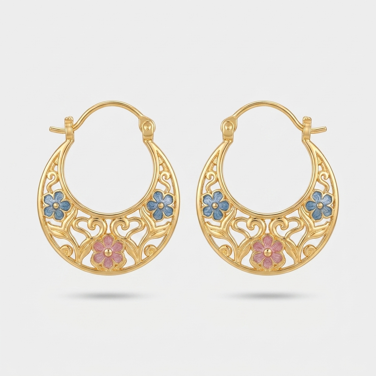 LISTINGOPT::kovosis::enamel-flower-crescent-hoop-earrings-artistic-flair::04-closeup
