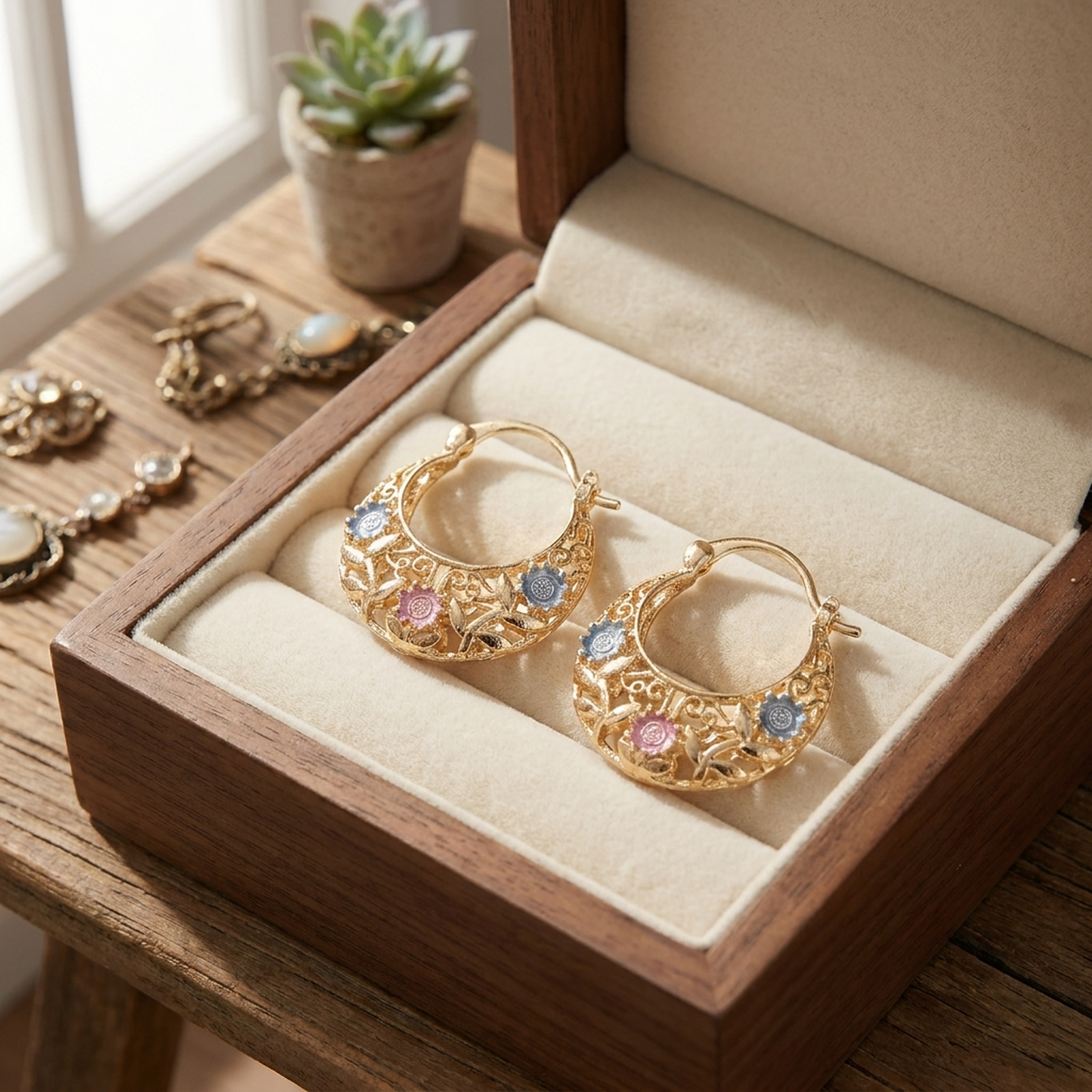 LISTINGOPT::kovosis::enamel-flower-crescent-hoop-earrings-artistic-flair::variant-unique-451154743d04d6