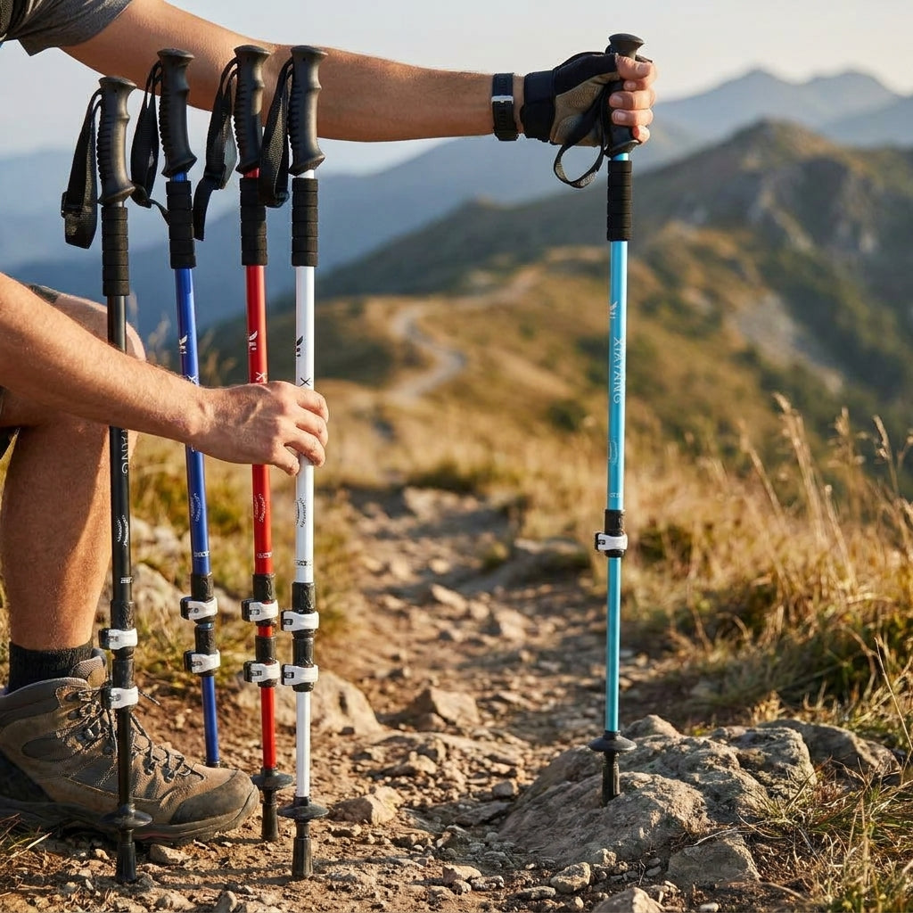 LISTINGOPT::kovosis::external-lock-trekking-pole-anti-slip-lightweight-walking-stick-aluminum-alloy-telescopic-walking-stick-three-sections-adjustable-height-mountain-climbing-hiking-portable-unisex::02-inuse