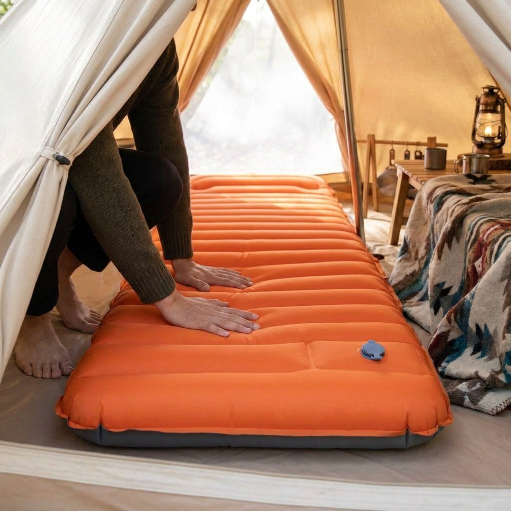 LISTINGOPT::kovosis::extra-thick-4-inch-camping-sleeping-pad-outdoor-camping-self-inflating-mats-spliceable-hiking-fishing-sleeping-pad::02-inuse