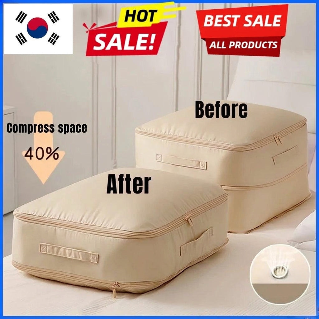 LISTINGOPT::kovosis::heavy-duty-self-compressing-storage-bag-portable-organizer-for-clothes-blankets-quilts-ideal-for-closet-organization::color-beige