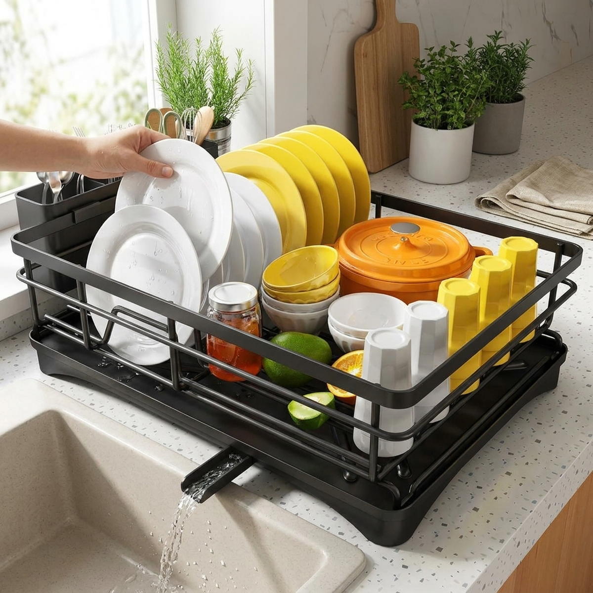 LISTINGOPT::kovosis::large-dish-drying-rack-for-clutter-free-counters::02-inuse