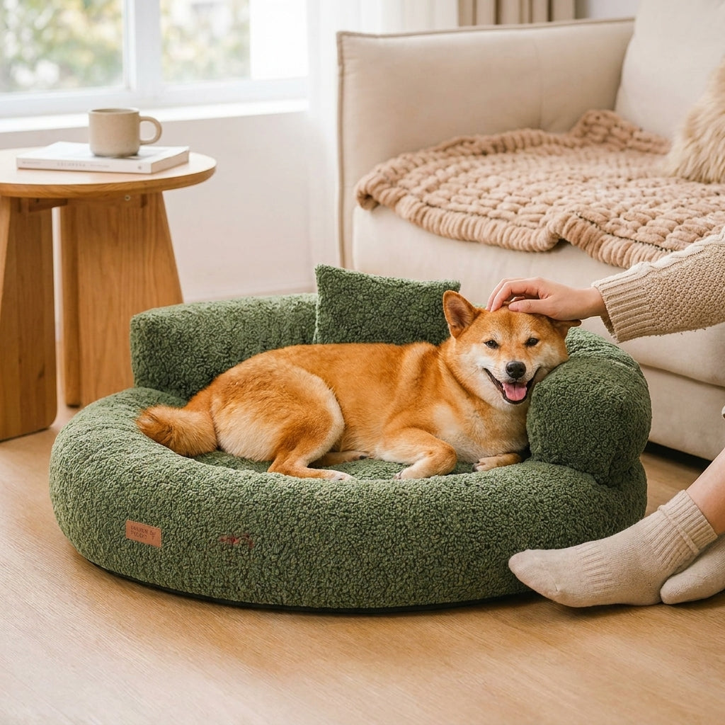 LISTINGOPT::kovosis::luxe-diamond-velvet-removable-orthopedic-donut-dog-bed-with-pillow-dreamnest-2::02-inuse