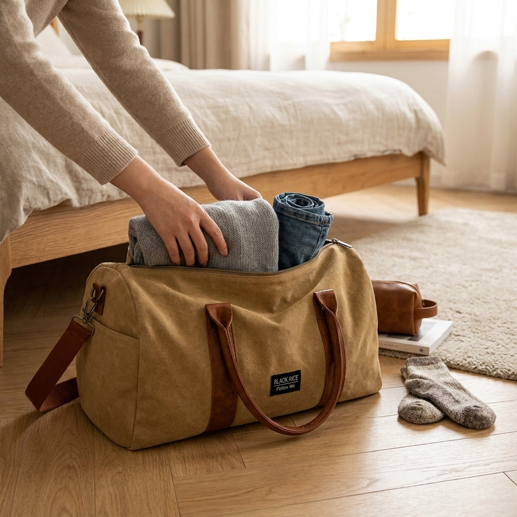 LISTINGOPT::kovosis::luxibag-large-capacity-vintage-washed-travel-duffel-bag-multi-purpose-organizer::02-inuse