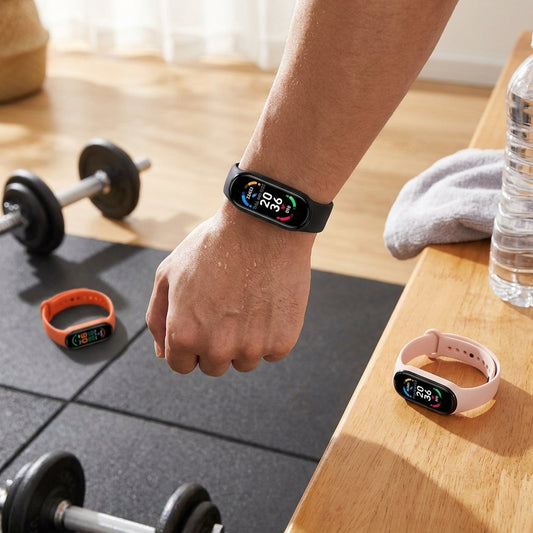 LISTINGOPT::kovosis::m6-smart-watch-men-women-fitness-smart-bracelet-sports-band-heart-rate-blood-pressure-monitor-waterproof-multi-function-watches::02-inuse