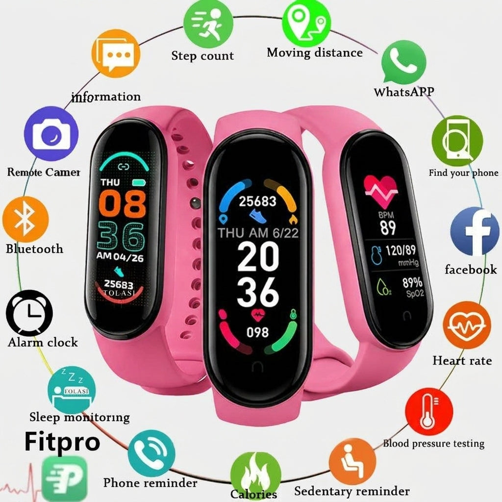 LISTINGOPT::kovosis::m6-smart-watch-men-women-fitness-smart-bracelet-sports-band-heart-rate-blood-pressure-monitor-waterproof-multi-function-watches::color-pink