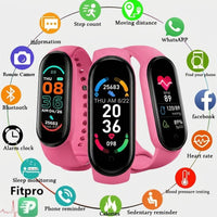 LISTINGOPT::kovosis::m6-smart-watch-men-women-fitness-smart-bracelet-sports-band-heart-rate-blood-pressure-monitor-waterproof-multi-function-watches::color-pink