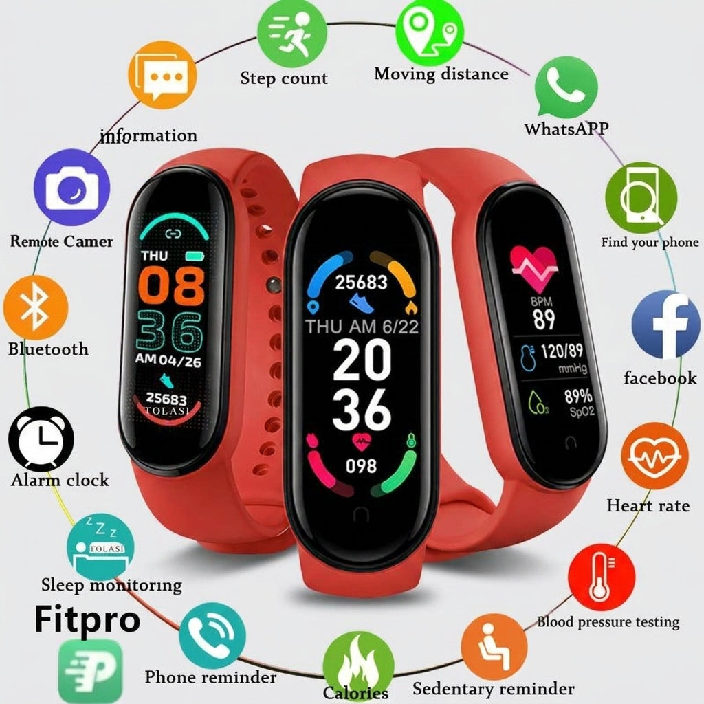 LISTINGOPT::kovosis::m6-smart-watch-men-women-fitness-smart-bracelet-sports-band-heart-rate-blood-pressure-monitor-waterproof-multi-function-watches::color-red