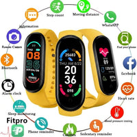 LISTINGOPT::kovosis::m6-smart-watch-men-women-fitness-smart-bracelet-sports-band-heart-rate-blood-pressure-monitor-waterproof-multi-function-watches::color-yellow
