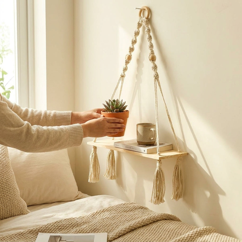 LISTINGOPT::kovosis::macrame-hanging-shelf-boho-wall-decor-bedroom-1-pc-rustic-wood-floating-shelves-for-room-nursery-bathroom-living-room-college::02-inuse