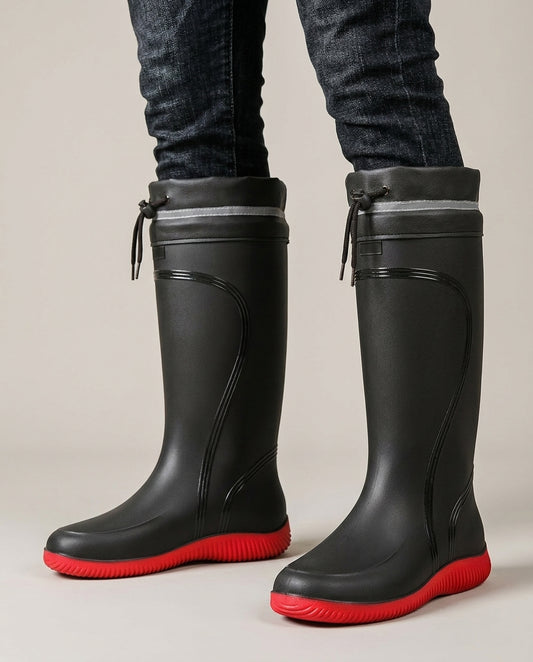 LISTINGOPT::kovosis::mens-outdoor-rain-boots-work-high-quality-shoes-rain-boots-home-use-long-water-shoes-with-rope-mouth-high-quality-shoes-daily-work-water-shoes-unisex-water-shoes-mens-soft-sole-outdoor-fishing-casual-high-top-rain-boots-farm-work-water-shoes::01-front