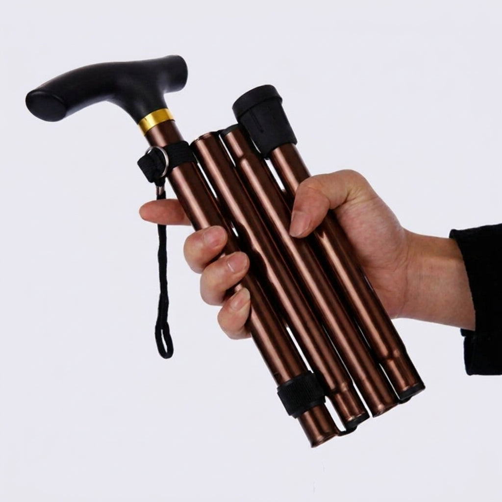 LISTINGOPT::kovosis::multifunction-walking-stick-trekking-poles-telescopic-fold-crutches-hiking-stick-crutch-elderly-metal-stick-walking-cane-outdoor::color-coffee