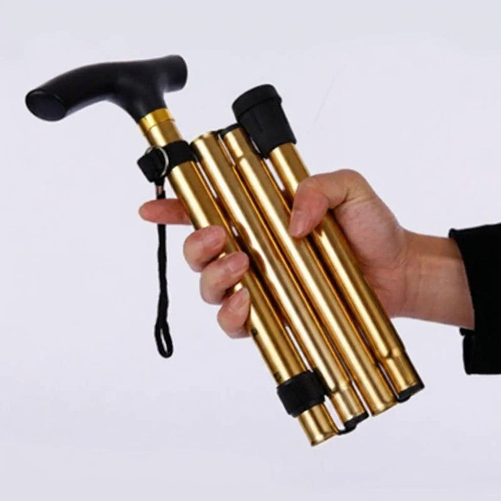 LISTINGOPT::kovosis::multifunction-walking-stick-trekking-poles-telescopic-fold-crutches-hiking-stick-crutch-elderly-metal-stick-walking-cane-outdoor::color-gold