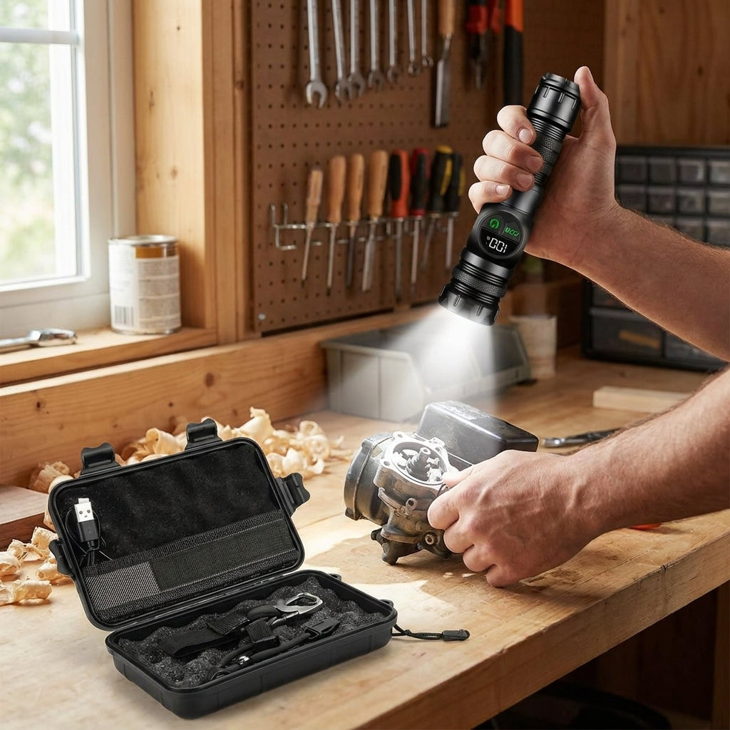 LISTINGOPT::kovosis::multifunctional-rechargeable-flashlight-with-an-exquisite-case-featuring-powerful-burst-brightness-and-telescopic-zoom-ultra-long-outdoor-battery-life-work-light-magnetic-repair-light-and-multifunctional-side-light-suitable-for-home::02-inuse