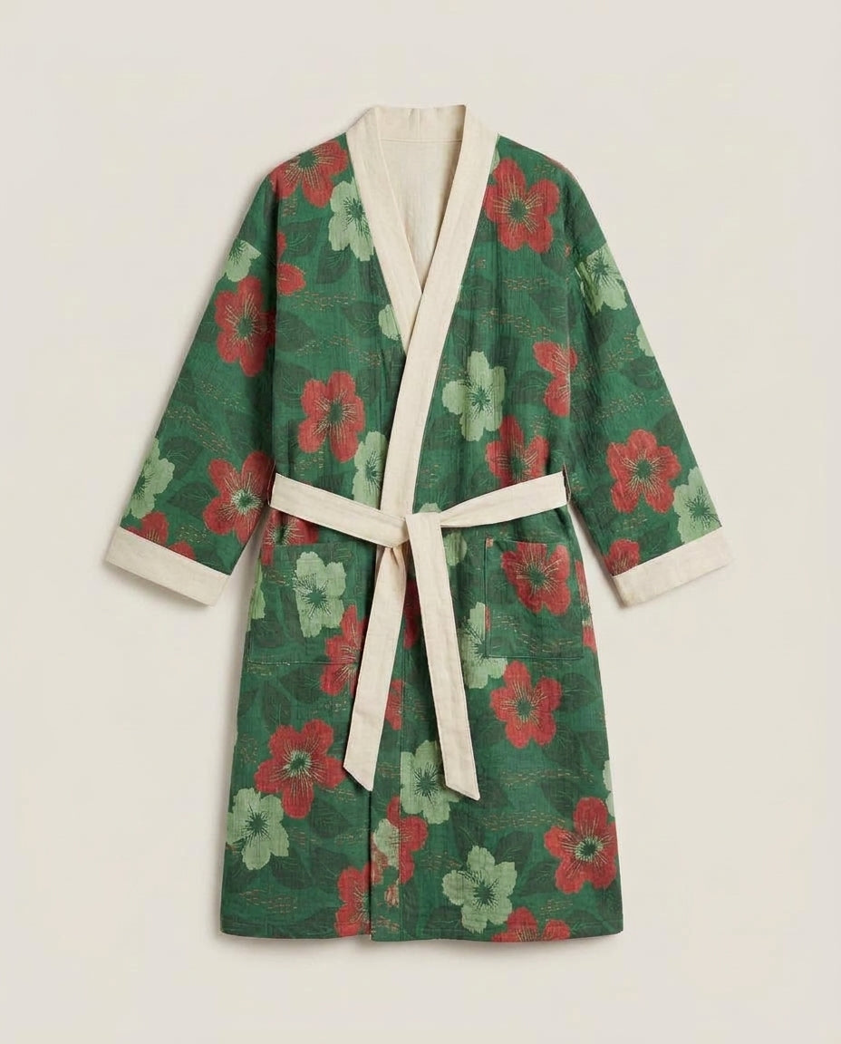 LISTINGOPT::kovosis::naturerobe-organic-cotton-kimono-bathrobe-with-breathable-gauze-fabric-and-reversible-design-for-relaxed-everyday-comfort-and-natural-elegance::color-green---red