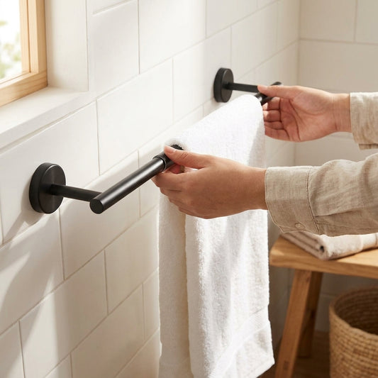 LISTINGOPT::kovosis::no-drill-or-drill-retractable-towel-bar-304-stainless-steel-wall-mounted-towel-rack-adjustable-hanging-drying-bar-for-bathroom::02-inuse