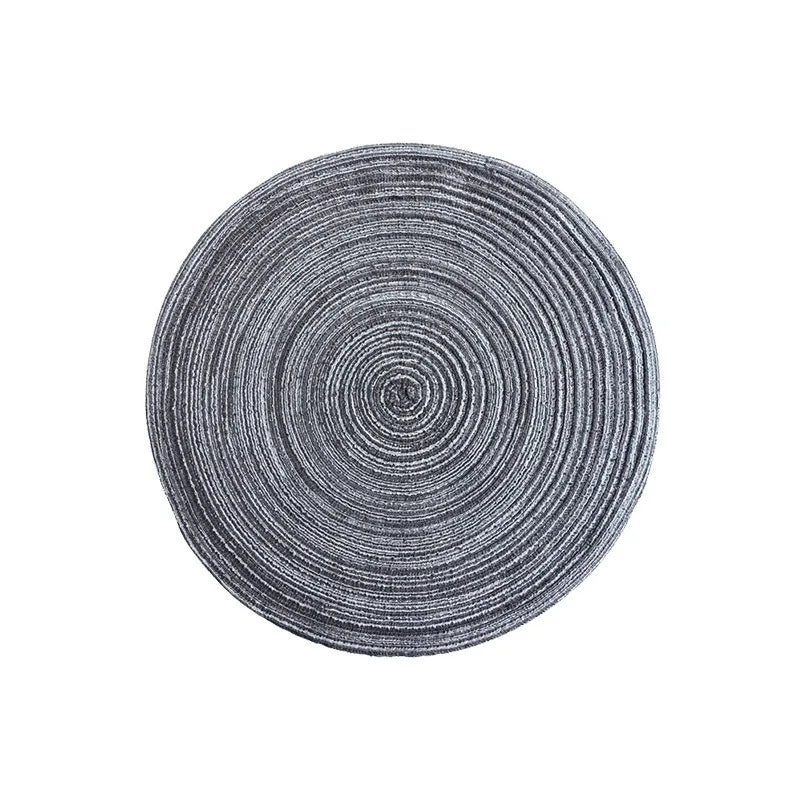 LISTINGOPT::kovosis::nordic-style-imitation-cotton-yarn-placemat-round-ramie-woven-coaster-insulation-dish-mat-household-anti-scald-mat::color-round-black-gray