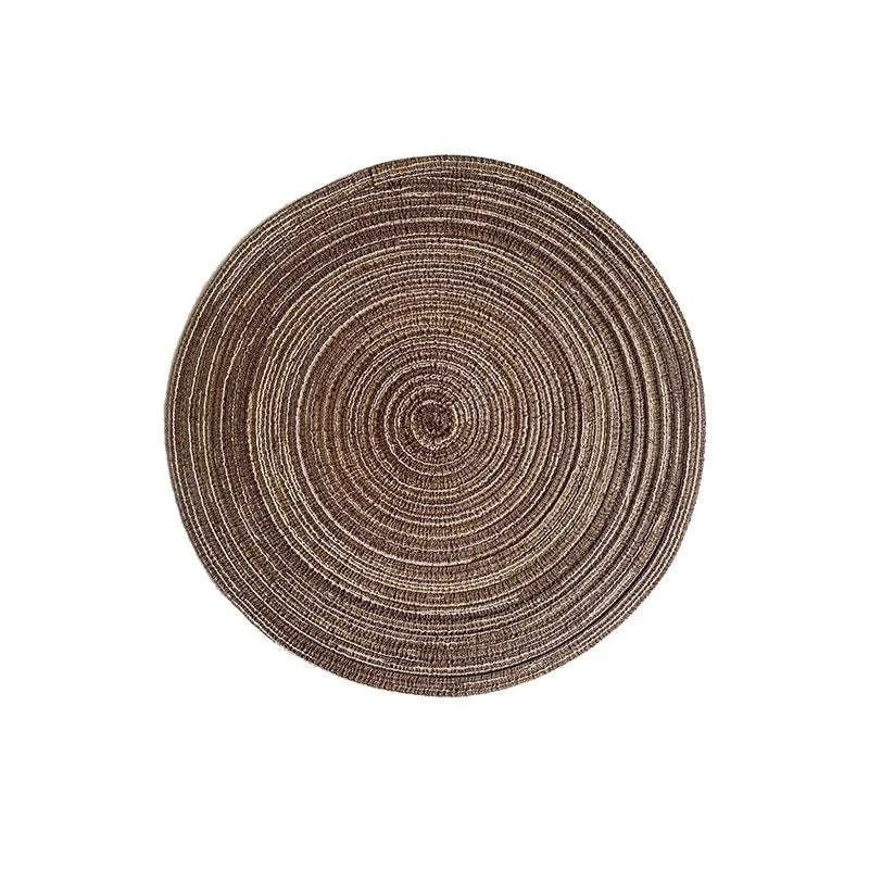 LISTINGOPT::kovosis::nordic-style-imitation-cotton-yarn-placemat-round-ramie-woven-coaster-insulation-dish-mat-household-anti-scald-mat::color-round-coffee-color