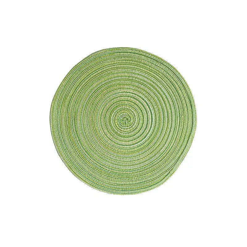 LISTINGOPT::kovosis::nordic-style-imitation-cotton-yarn-placemat-round-ramie-woven-coaster-insulation-dish-mat-household-anti-scald-mat::color-round-green