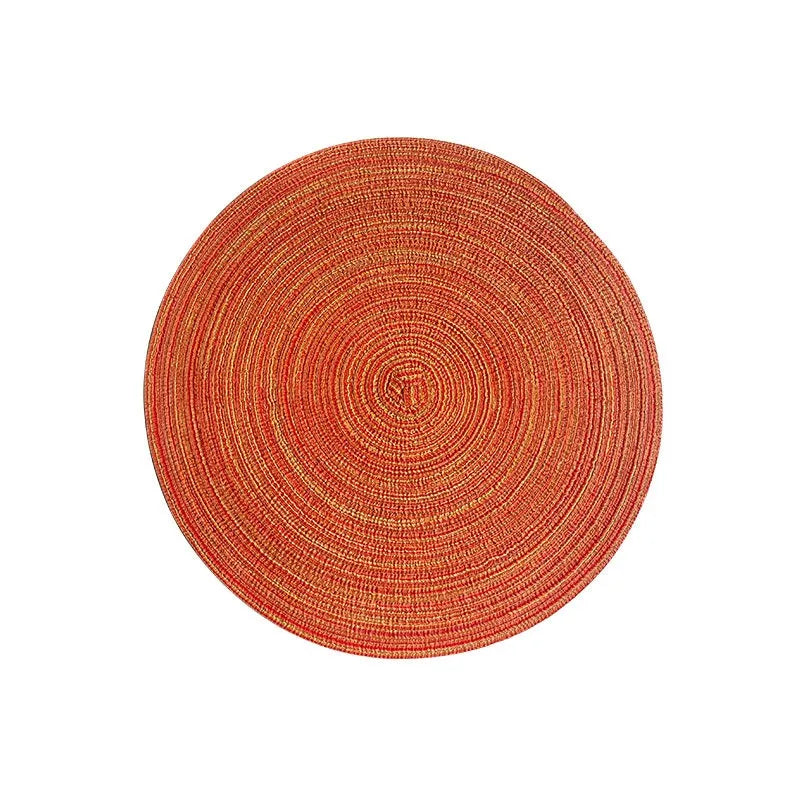 LISTINGOPT::kovosis::nordic-style-imitation-cotton-yarn-placemat-round-ramie-woven-coaster-insulation-dish-mat-household-anti-scald-mat::color-round-orange-red
