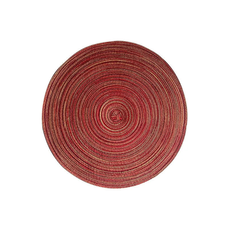 LISTINGOPT::kovosis::nordic-style-imitation-cotton-yarn-placemat-round-ramie-woven-coaster-insulation-dish-mat-household-anti-scald-mat::color-round-red