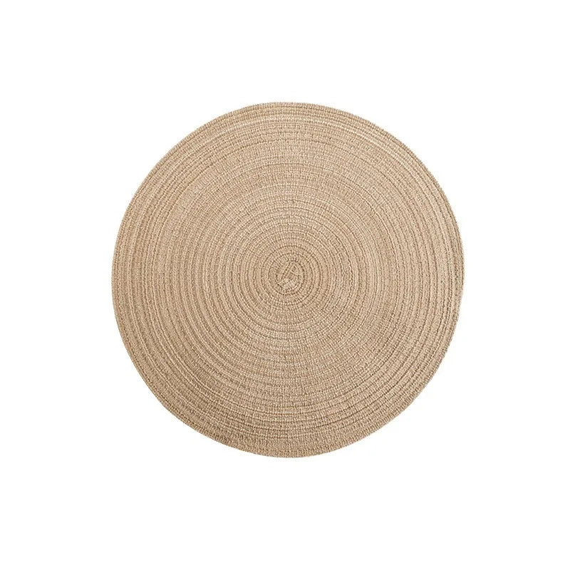 LISTINGOPT::kovosis::nordic-style-imitation-cotton-yarn-placemat-round-ramie-woven-coaster-insulation-dish-mat-household-anti-scald-mat::color-round-yellowish-brow