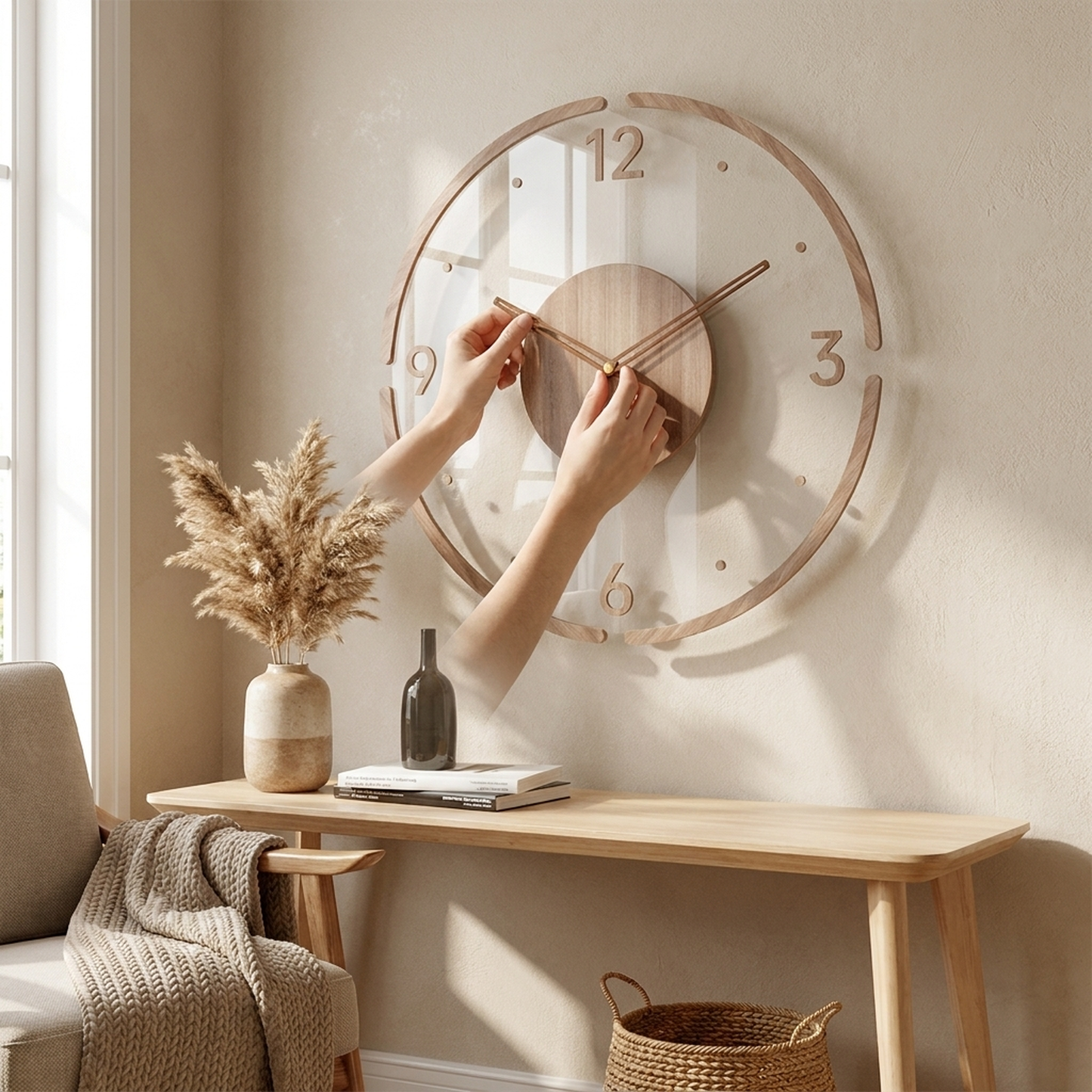 LISTINGOPT::kovosis::nordic-wooden-wall-clock-silent-minimalism::02-inuse