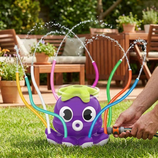 LISTINGOPT::kovosis::octopus-water-spray-sprinkler-for-kids-outdoor-sprinklers-summer-octopuses-toys-with-8-wiggle-tubes-and-2-hose-clamps::02-inuse
