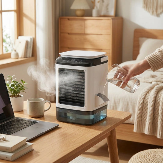 LISTINGOPT::kovosis::portable-air-conditioner-3-speed-small-ac-unit-mini-air-cooler-900ml-water-tank-electric-fan-with-humidifier-for-bedroom-office::02-inuse