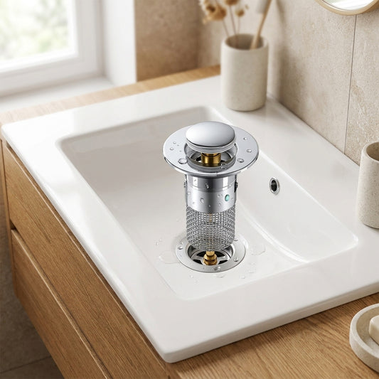LISTINGOPT::kovosis::press-type-bathroom-drain-stopper-rustproof-metal-filter-core-universal-fit-for-34-40mm-basin-drains-easy-clean-design::01-hero